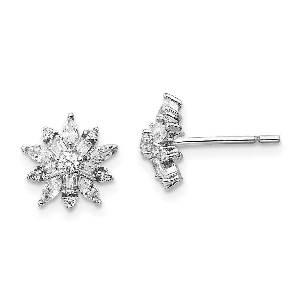 QCM1427 Cheryl M Sterling Silver Rhodium-plated Brilliant-cut Marquise-cut and Baguette-cut CZ Post Earrings