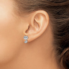 QCM1437 Cheryl M Sterling Silver Rhodium-plated Moveable Brilliant-cut Black and White CZ Cat Post Dangle Earrings