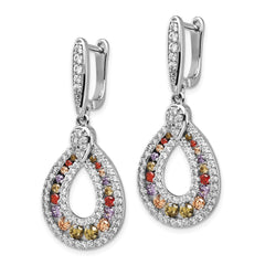 QCM1439 Cheryl M Sterling Silver Rhodium-plated Multi-color Brilliant-cut CZ Teardrop Hinged Post Dangle Earrings