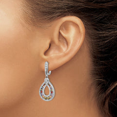 QCM1439 Cheryl M Sterling Silver Rhodium-plated Multi-color Brilliant-cut CZ Teardrop Hinged Post Dangle Earrings