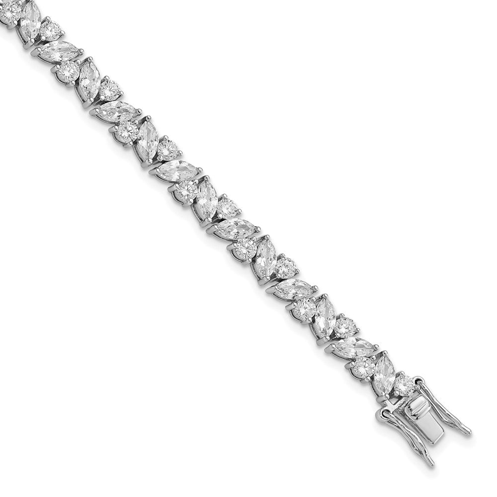 Cheryl M Sterling Silver Rhodium-plated Fancy Brilliant-cut and Marquise-cut CZ 7.25 Inch Bracelet QCM1443-7.25