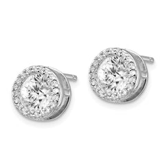 QCM1454 Cheryl M Sterling Silver Rhodium-plated Brilliant-cut CZ Halo Post Earrings