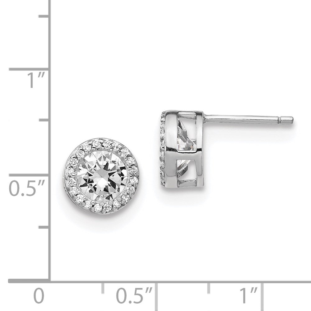 QCM1454 Cheryl M Sterling Silver Rhodium-plated Brilliant-cut CZ Halo Post Earrings