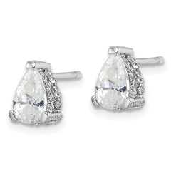 QCM1463 Cheryl M Sterling Silver Rhodium-plated Brilliant-cut Pear Shaped CZ with Pave Gallery Post Stud Earrings