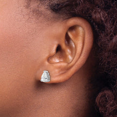 QCM1463 Cheryl M Sterling Silver Rhodium-plated Brilliant-cut Pear Shaped CZ with Pave Gallery Post Stud Earrings