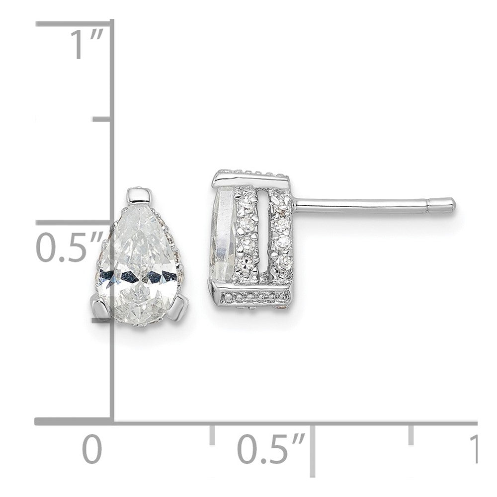 QCM1463 Cheryl M Sterling Silver Rhodium-plated Brilliant-cut Pear Shaped CZ with Pave Gallery Post Stud Earrings