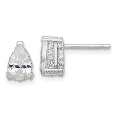 QCM1463 Cheryl M Sterling Silver Rhodium-plated Brilliant-cut Pear Shaped CZ with Pave Gallery Post Stud Earrings