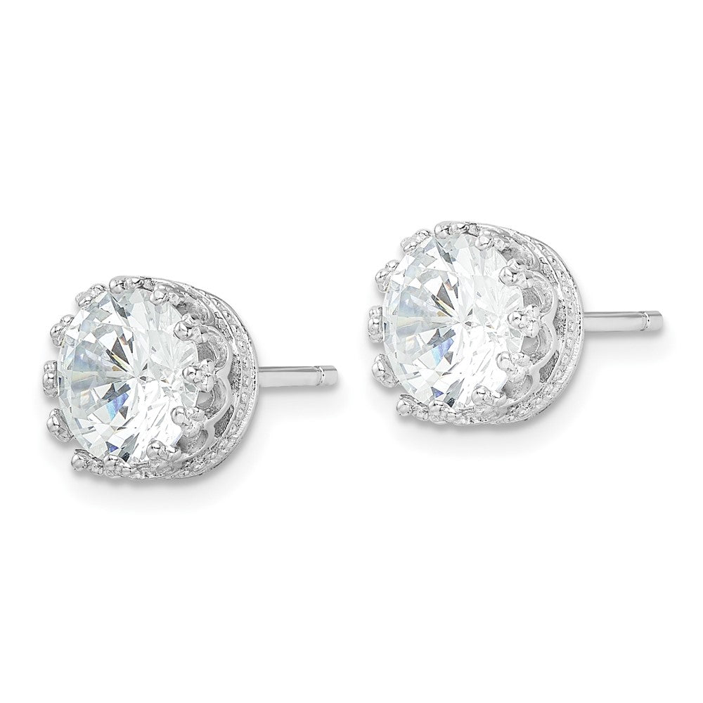 QCM1464 Cheryl M Sterling Silver Rhodium-plated Brilliant-cut CZ 8mm Crown Post Stud Earrings