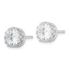 QCM1464 Cheryl M Sterling Silver Rhodium-plated Brilliant-cut CZ 8mm Crown Post Stud Earrings