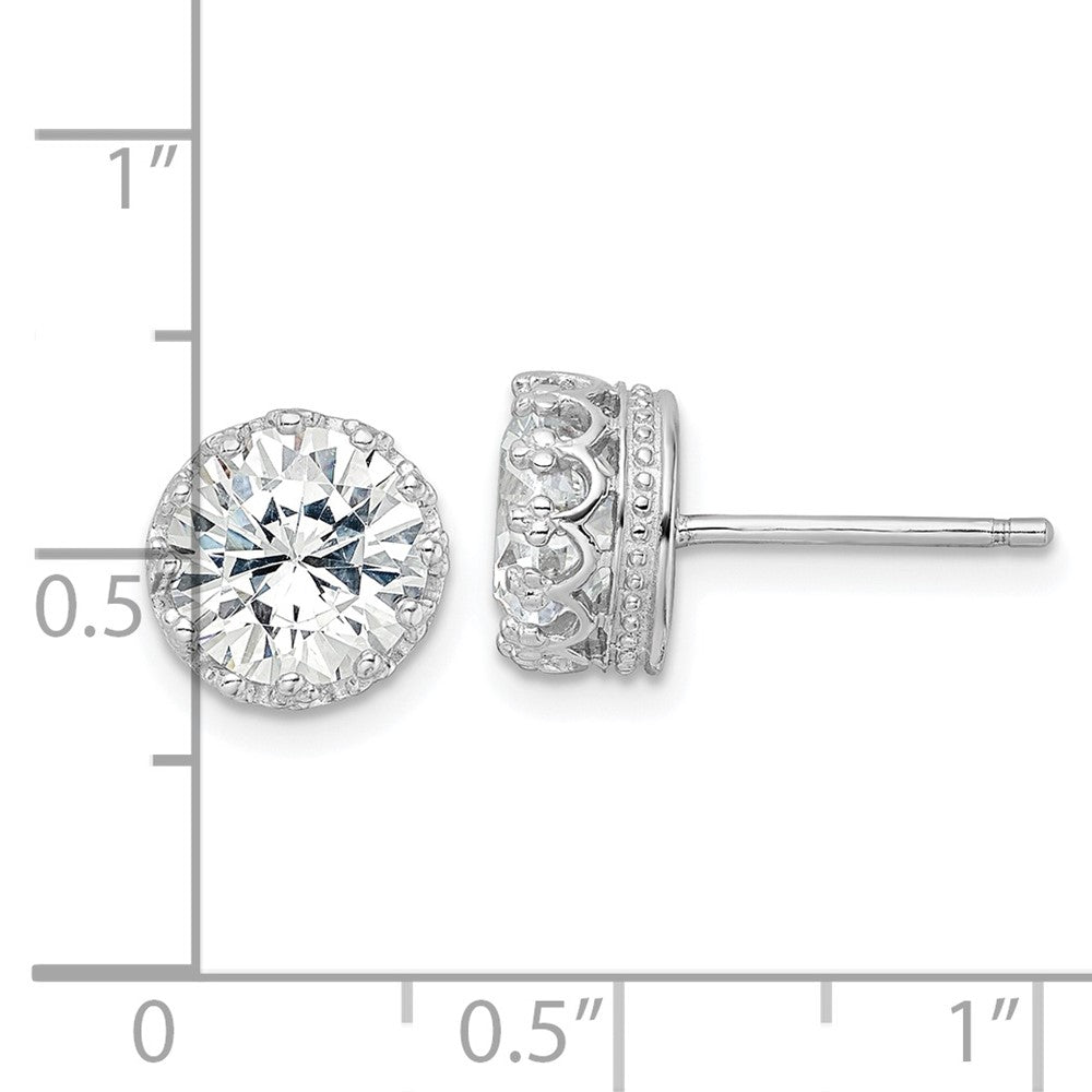 QCM1464 Cheryl M Sterling Silver Rhodium-plated Brilliant-cut CZ 8mm Crown Post Stud Earrings