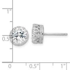 QCM1464 Cheryl M Sterling Silver Rhodium-plated Brilliant-cut CZ 8mm Crown Post Stud Earrings