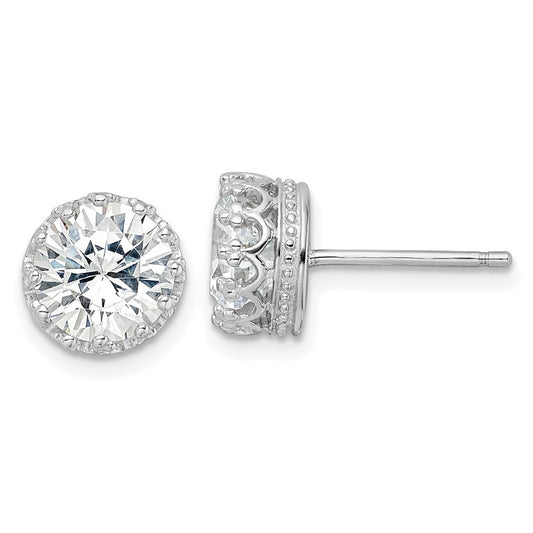 QCM1464 Cheryl M Sterling Silver Rhodium-plated Brilliant-cut CZ 8mm Crown Post Stud Earrings