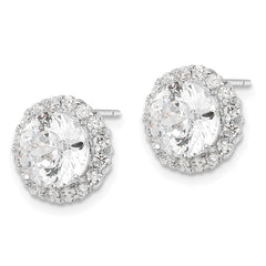 QCM1470 Cheryl M Sterling Silver Rhodium-plated 100 Facet & Brilliant-cut Round CZ Halo Post Earrings