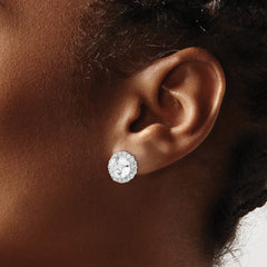 QCM1470 Cheryl M Sterling Silver Rhodium-plated 100 Facet & Brilliant-cut Round CZ Halo Post Earrings