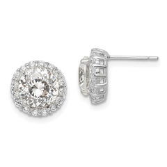 QCM1470 Cheryl M Sterling Silver Rhodium-plated 100 Facet & Brilliant-cut Round CZ Halo Post Earrings