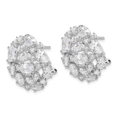 QCM1482 Cheryl M Sterling Silver Rhodium-plated Cushion-cut Marquise-cut & Brilliant-cut CZ Cluster Dome Post Omega Back Earrings