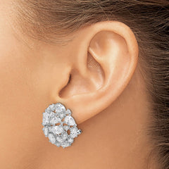 QCM1482 Cheryl M Sterling Silver Rhodium-plated Cushion-cut Marquise-cut & Brilliant-cut CZ Cluster Dome Post Omega Back Earrings