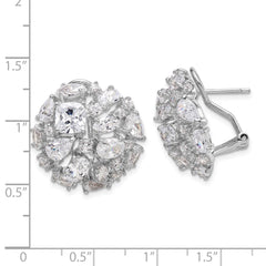 QCM1482 Cheryl M Sterling Silver Rhodium-plated Cushion-cut Marquise-cut & Brilliant-cut CZ Cluster Dome Post Omega Back Earrings