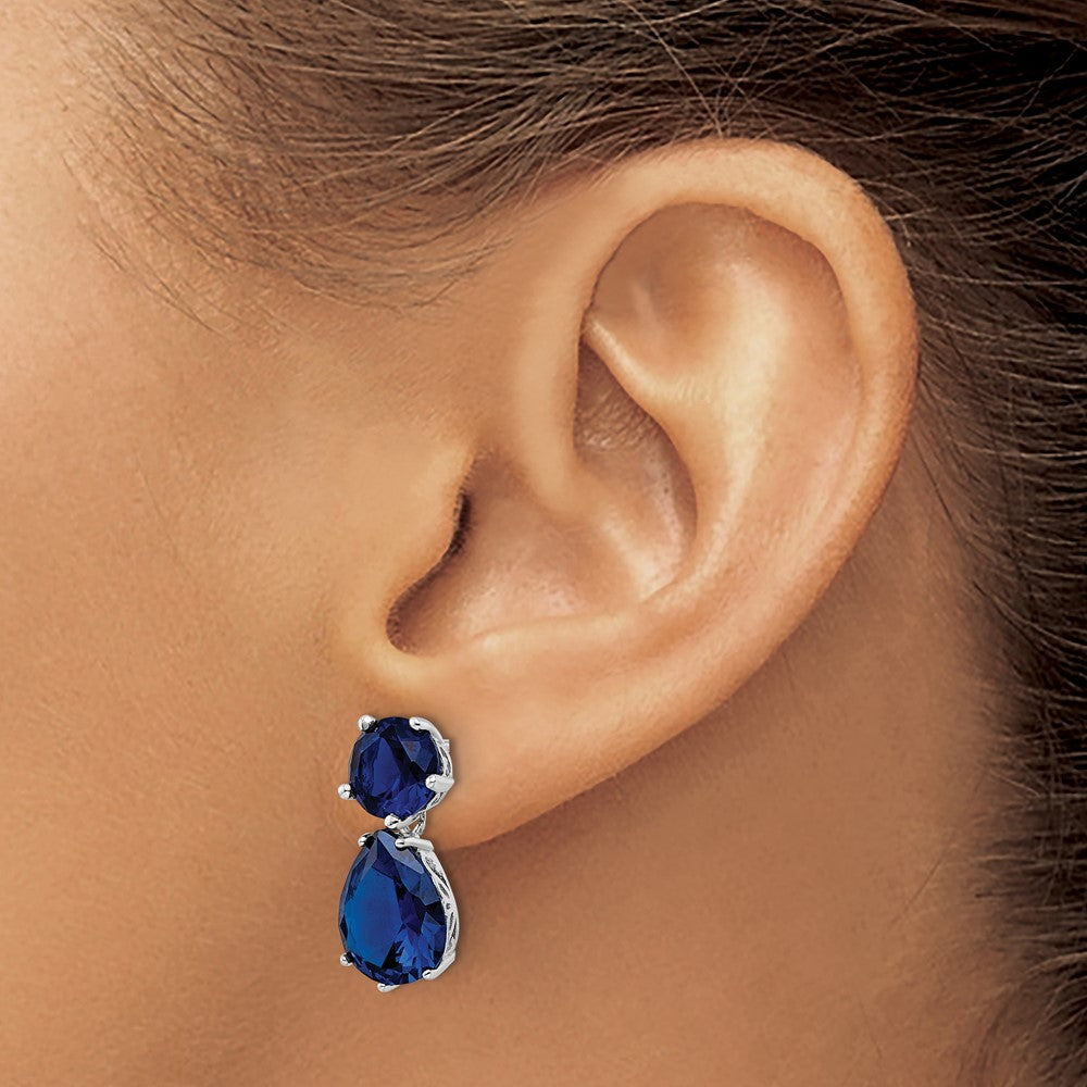 QCM1483 Cheryl M Sterling Silver Rhodium-plated Brilliant-cut Lab Created Dark Blue Spinel Post Dangle Earrings