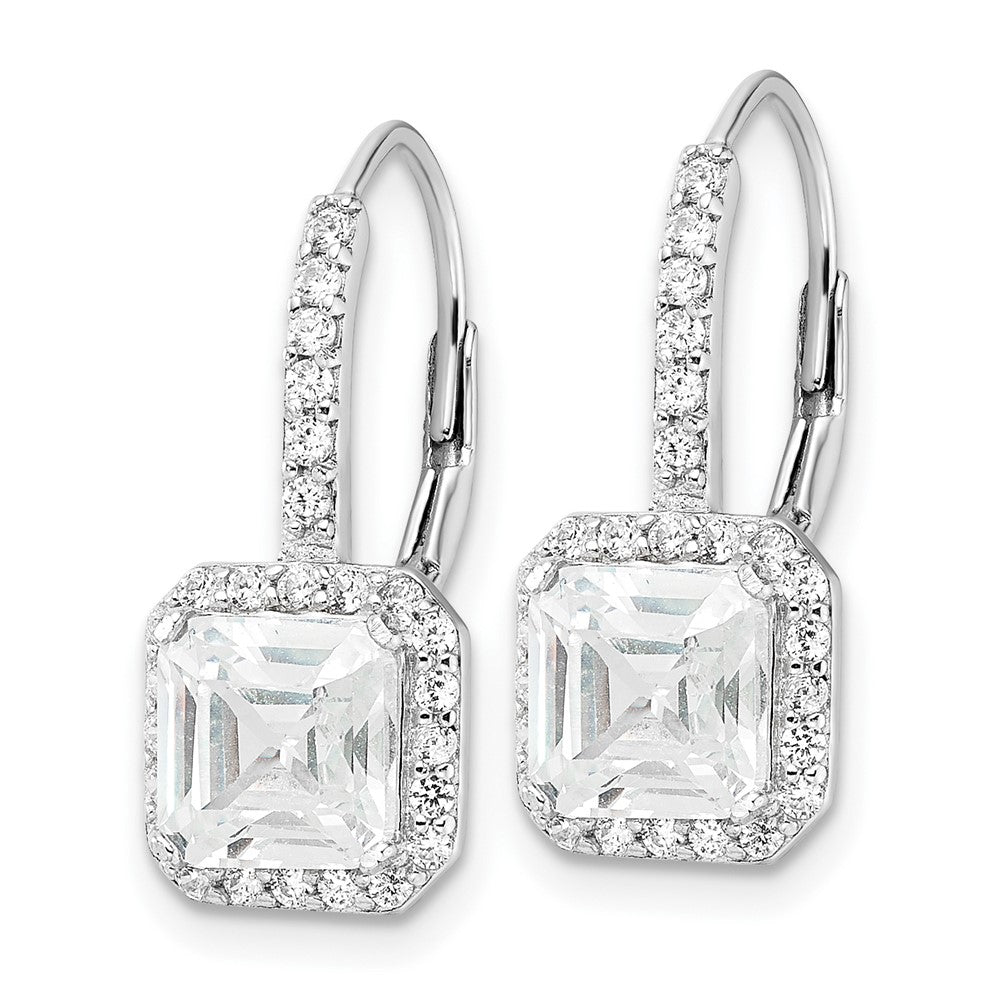 QCM1484 Cheryl M Sterling Silver Rhodium-plated Brilliant-cut and Asscher-cut CZ Leverback Earrings