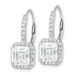 QCM1484 Cheryl M Sterling Silver Rhodium-plated Brilliant-cut and Asscher-cut CZ Leverback Earrings