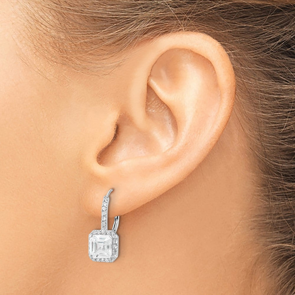 QCM1484 Cheryl M Sterling Silver Rhodium-plated Brilliant-cut and Asscher-cut CZ Leverback Earrings