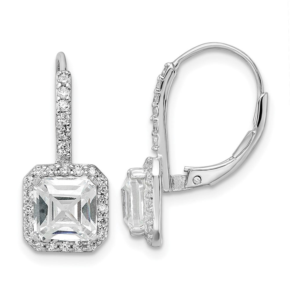 QCM1484 Cheryl M Sterling Silver Rhodium-plated Brilliant-cut and Asscher-cut CZ Leverback Earrings