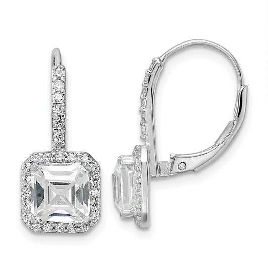 QCM1484 Cheryl M Sterling Silver Rhodium-plated Brilliant-cut and Asscher-cut CZ Leverback Earrings