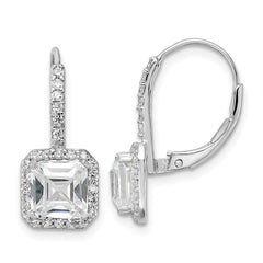 QCM1484 Cheryl M Sterling Silver Rhodium-plated Brilliant-cut and Asscher-cut CZ Leverback Earrings