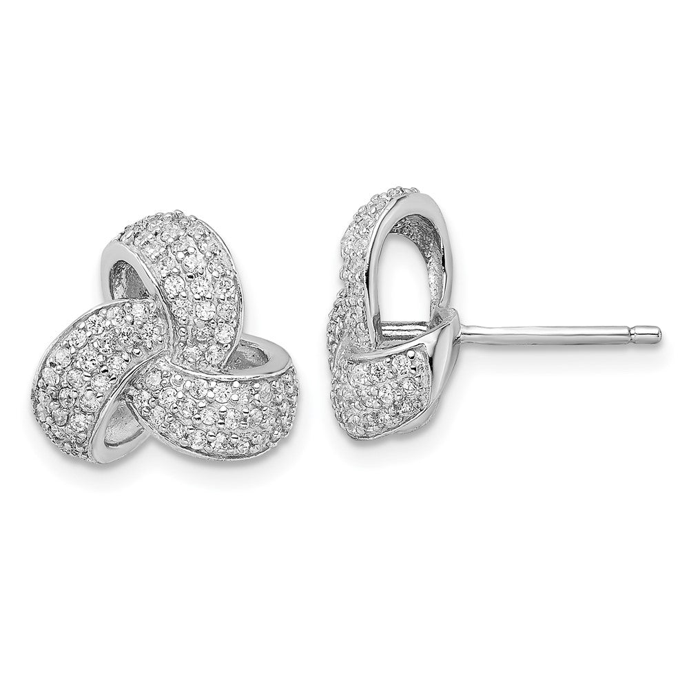 QCM1486 Cheryl M Sterling Silver Rhodium-plated Brilliant-cut Pave CZ Love Knot Post Earrings