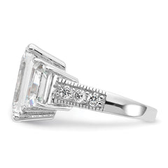 Cheryl M Sterling Silver Rhodium-plated Fancy Emerald-cut and Brilliant-cut CZ 3 Stone Ring
