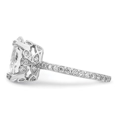 Cheryl M Sterling Silver Rhodium-plated Brilliant-cut CZ Oval Center with Side Stones Ring