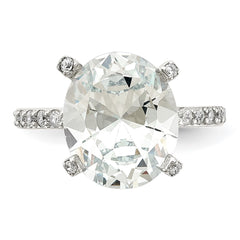 Cheryl M Sterling Silver Rhodium-plated Brilliant-cut CZ Oval Center with Side Stones Ring