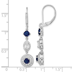 QCM1512 Cheryl M Sterling Silver Rhodium-plated Cushion-cut/Brilliant-cut Blue Glass and Brilliant-cut White CZ Leverback Dangle Earrings