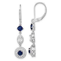QCM1512 Cheryl M Sterling Silver Rhodium-plated Cushion-cut/Brilliant-cut Blue Glass and Brilliant-cut White CZ Leverback Dangle Earrings