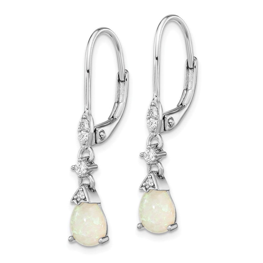 QCM1516 Cheryl M Sterling Silver Rhodium-plated Cabochon Lab Created Opal and Brilliant-cut CZ Dangle Leverback Earrings