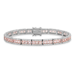 Cheryl M Sterling Silver Rhodium-plated Princess-cut Pink Nano Crystal and White Brilliant-cut CZ 7.25 Inch Bracelet QCM1536-7.25
