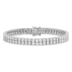 Cheryl M Sterling Silver Rhodium-plated Brilliant-cut CZ Two Row 7.5 Inch Tennis Bracelet QCM1537-7.5