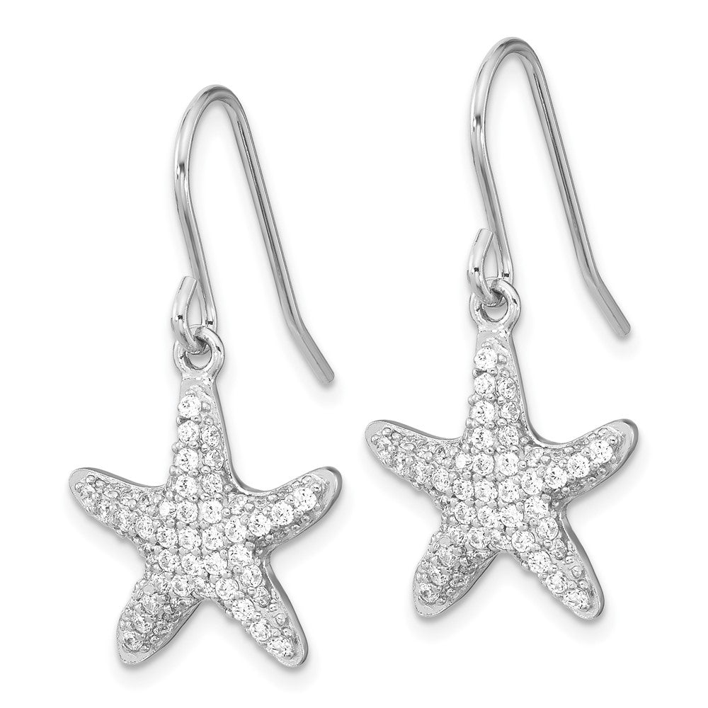 QCM1550 Cheryl M Sterling Silver Rhodium-plated Brilliant-cut Pave CZ Starfish Shepherd Hook Dangle Earrings