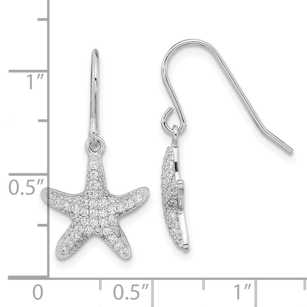 QCM1550 Cheryl M Sterling Silver Rhodium-plated Brilliant-cut Pave CZ Starfish Shepherd Hook Dangle Earrings