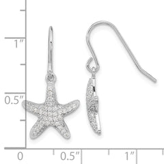 QCM1550 Cheryl M Sterling Silver Rhodium-plated Brilliant-cut Pave CZ Starfish Shepherd Hook Dangle Earrings