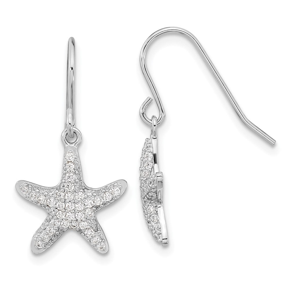 QCM1550 Cheryl M Sterling Silver Rhodium-plated Brilliant-cut Pave CZ Starfish Shepherd Hook Dangle Earrings