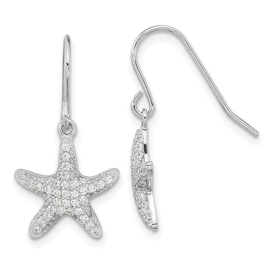 QCM1550 Cheryl M Sterling Silver Rhodium-plated Brilliant-cut Pave CZ Starfish Shepherd Hook Dangle Earrings