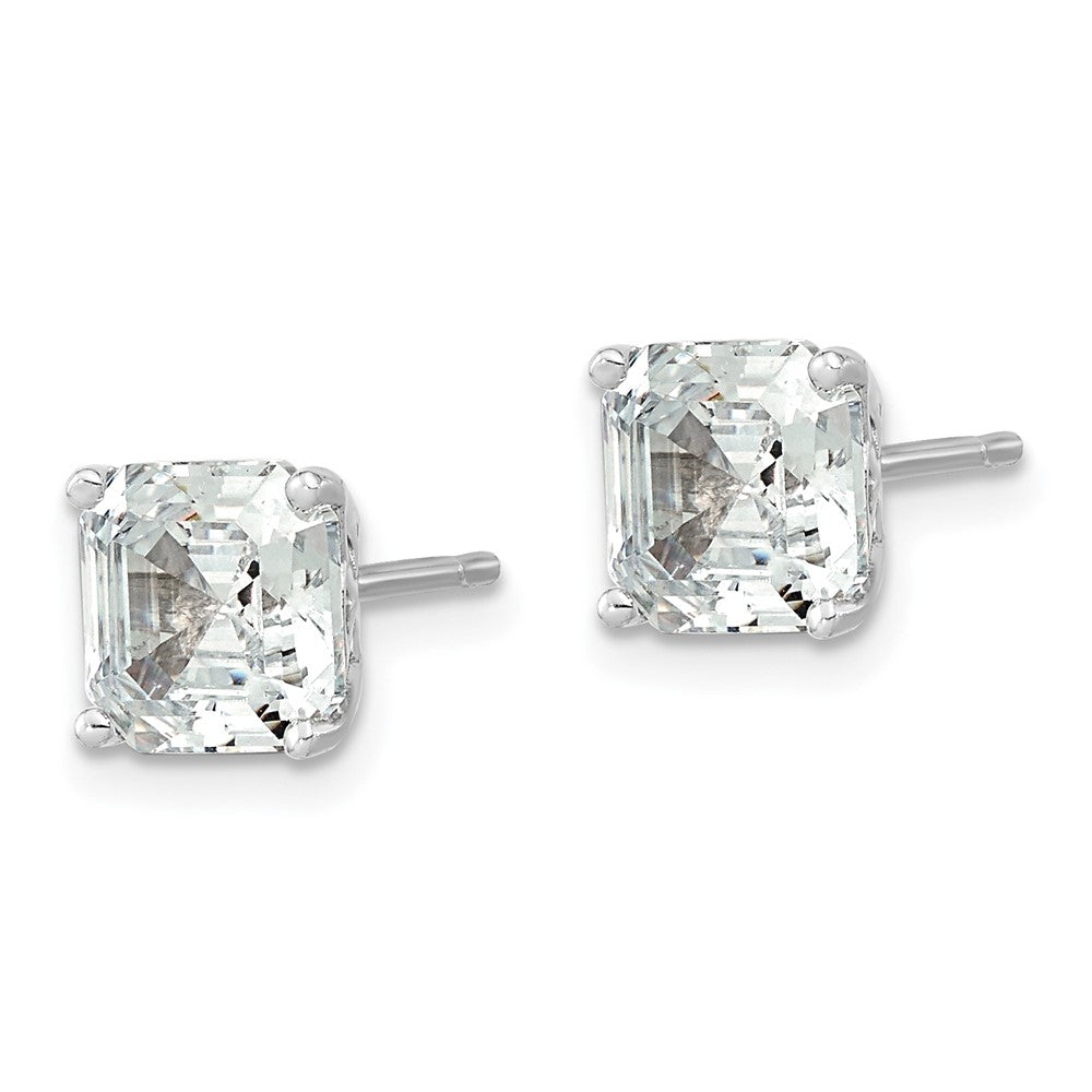 QCM1555 Cheryl M Sterling Silver Rhodium-plated Asscher-cut 7mm CZ Square Post Stud Earrings