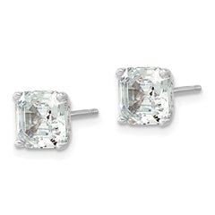 QCM1555 Cheryl M Sterling Silver Rhodium-plated Asscher-cut 7mm CZ Square Post Stud Earrings