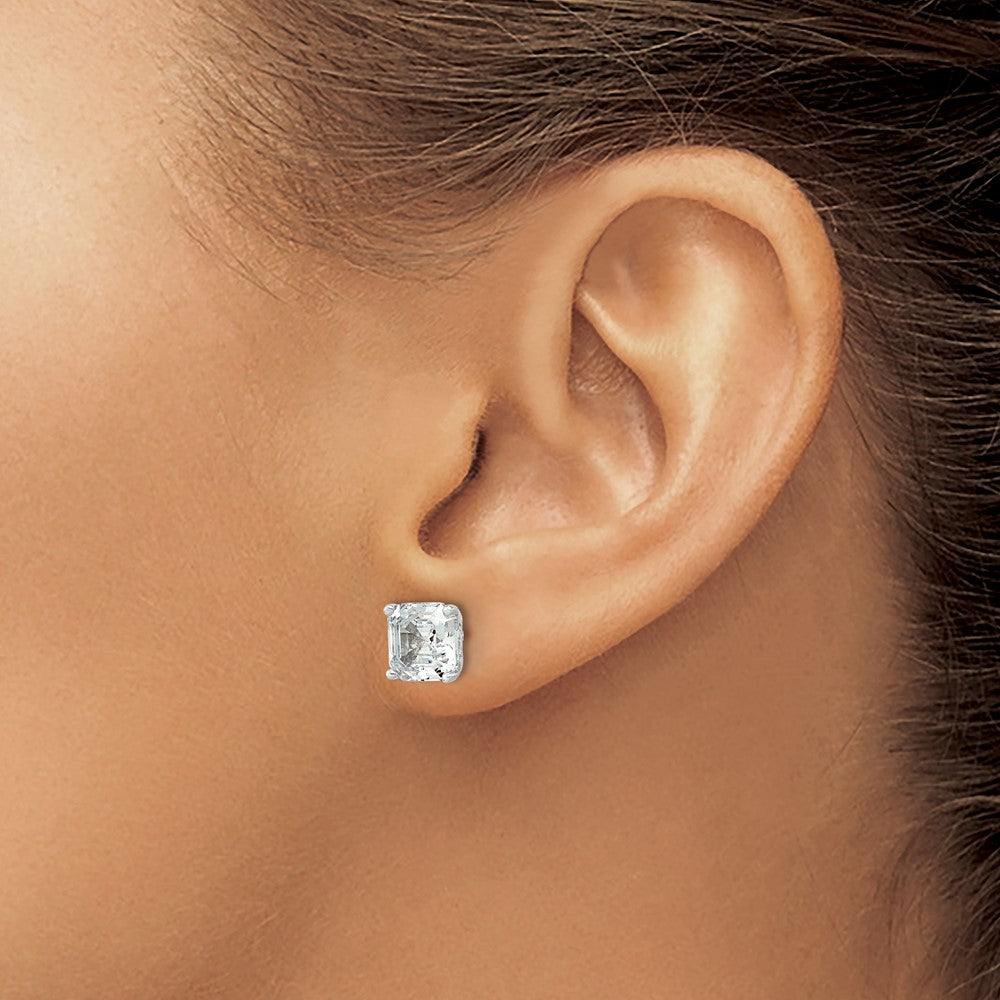 QCM1555 Cheryl M Sterling Silver Rhodium-plated Asscher-cut 7mm CZ Square Post Stud Earrings