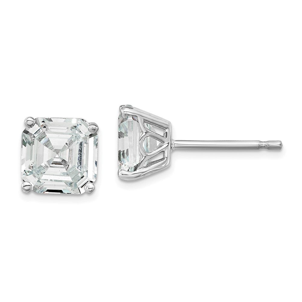 QCM1555 Cheryl M Sterling Silver Rhodium-plated Asscher-cut 7mm CZ Square Post Stud Earrings