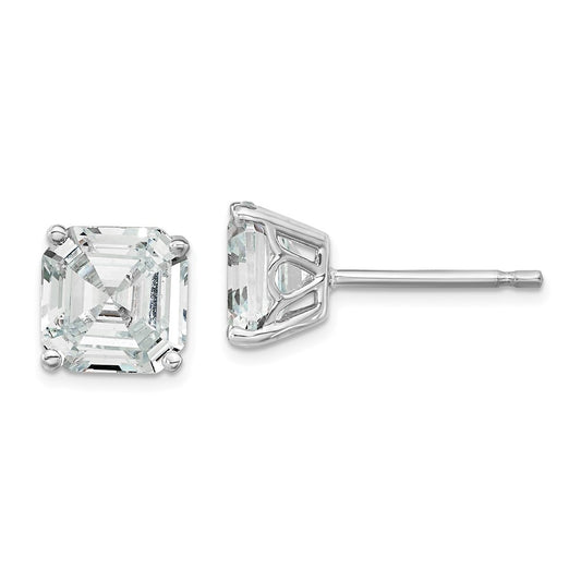 QCM1555 Cheryl M Sterling Silver Rhodium-plated Asscher-cut 7mm CZ Square Post Stud Earrings