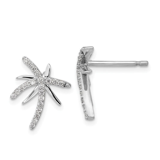QCM1557 Cheryl M Sterling Silver Rhodium-plated Brilliant-cut CZ Palm Tree Post Earrings