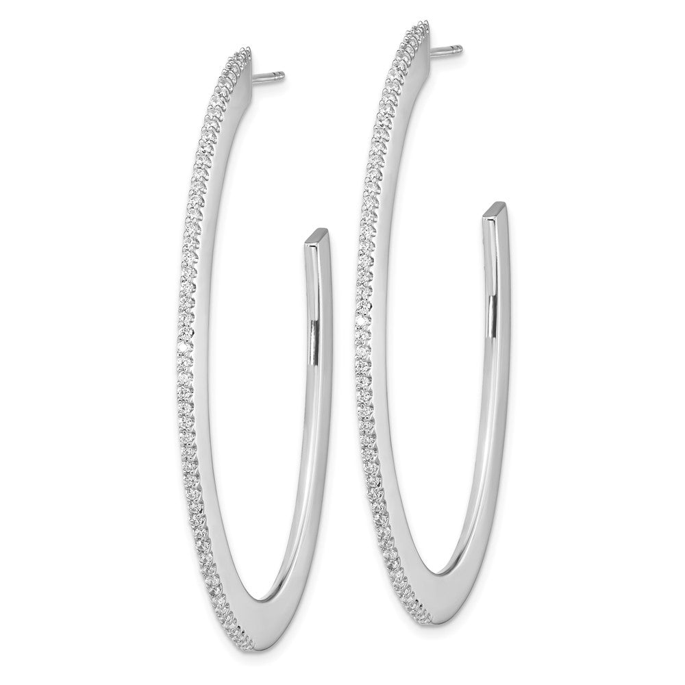 QCM1563 Cheryl M Sterling Silver Rhodium-plated Brilliant-cut CZ Oval Shaped Post J-Hoop Earrings